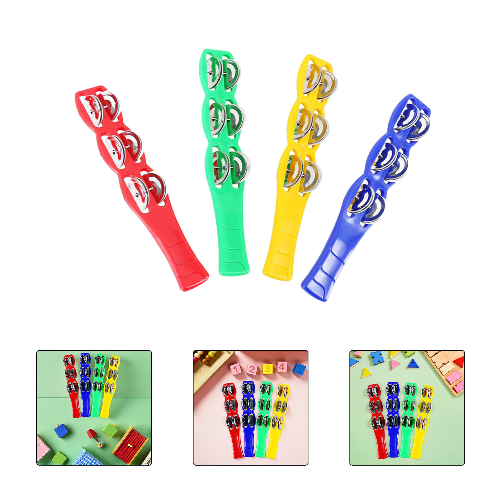 Musical Instrument Tambourine - 4Pcs Jingle Sticks Plastic Colorful Musical