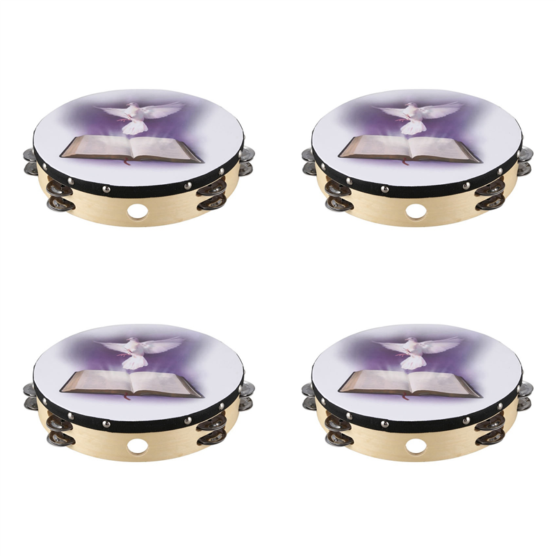 4Pcs 10 Inch Wooden Tambourine - Musical Instrument Tambourine ulasan dan harga