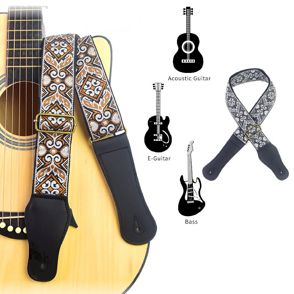Guitar Strap Embroidered Print - Musical Instrument Types ulasan dan harga