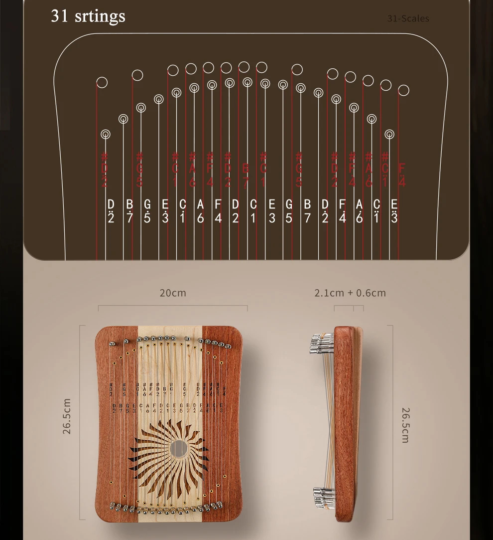 Hluru  Lyre 31 Strings Thumb K - Musical Instrument Harp ulasan dan harga